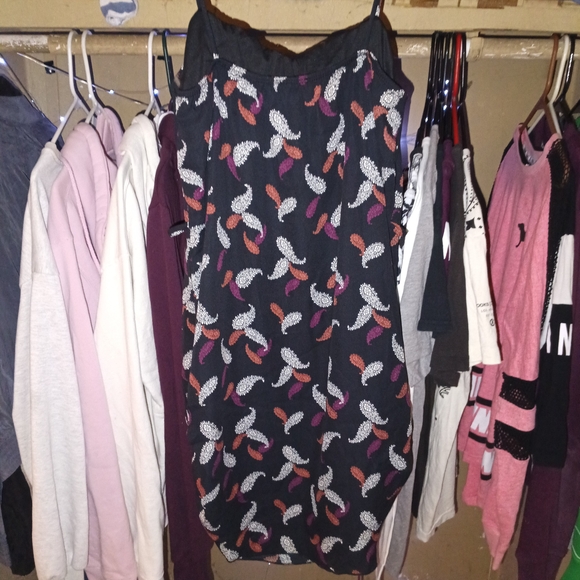 Black Dress with Colorful Feather Print - Picture 2 of 3